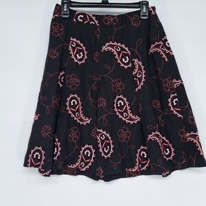 Grace Elements 100%‎ Linen Paisley Embroidered Beaded A Line Skirt